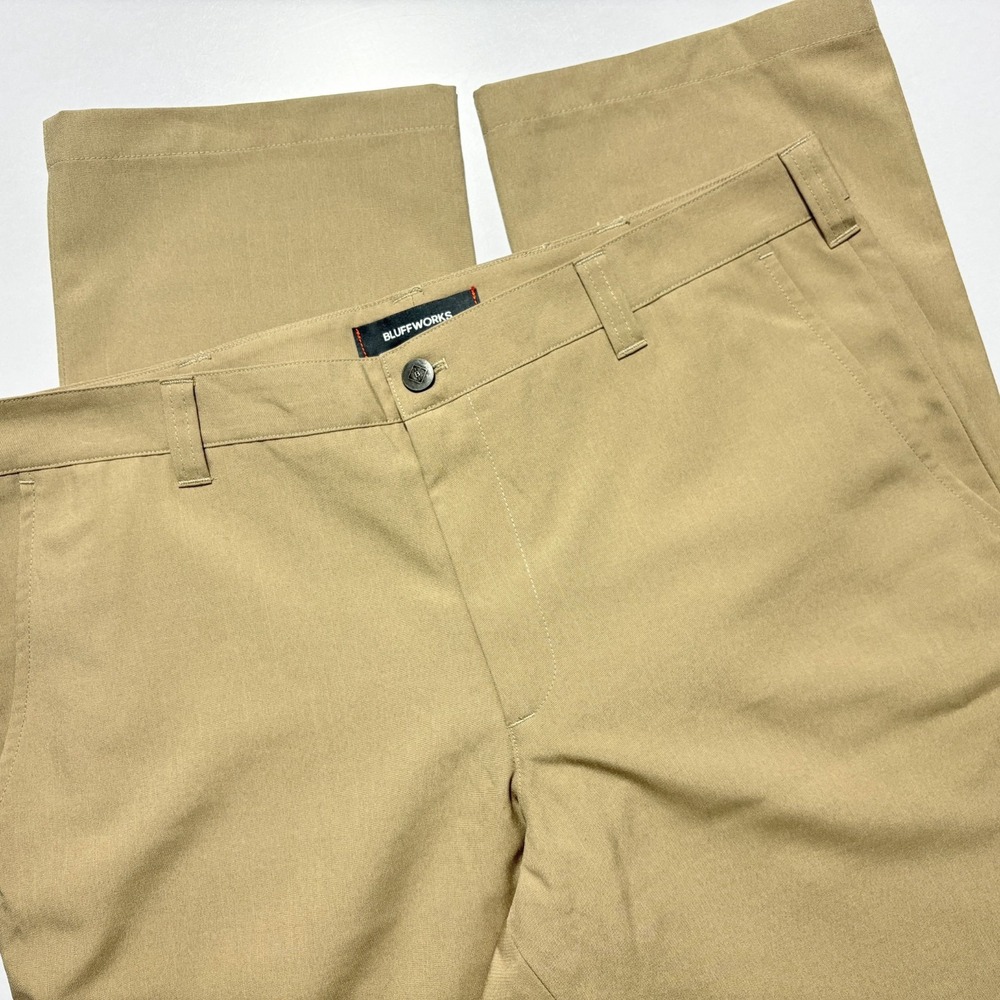 Bluffworks Pants Relaxed Fit Khaki Work Performance Golf Mens 36x36 (Act. 36x35)
